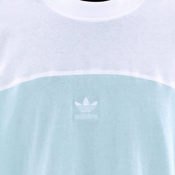 Adidas Originals Mens T Shirt White Teal Colorblock Trefoil Center Logo Sz M - Picture 5 of 14